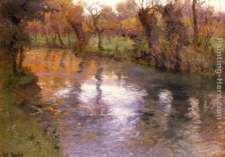 Fritz Thaulow An Orchard On The Banks Of A River